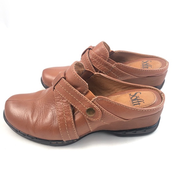 Sofft Brown Leather Clogs Mules with Wedge Heel 7W - Picture 5 of 10